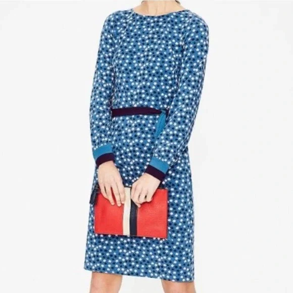 Boden | Dresses | Boden Womens Fawn Jersey Blue White Star Dress Tie Waist  Size 6l | Poshmark